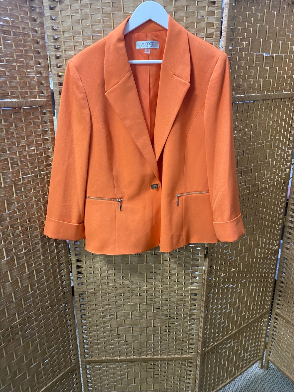 Kasper Orange Single-Button Tailored Blazer